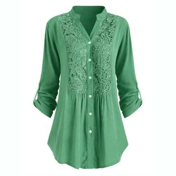 Lang bluse med puffermer for kvinner