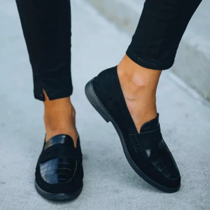 Harlow | Penny-loafers i svart skinn med krokodilleprege – 5
