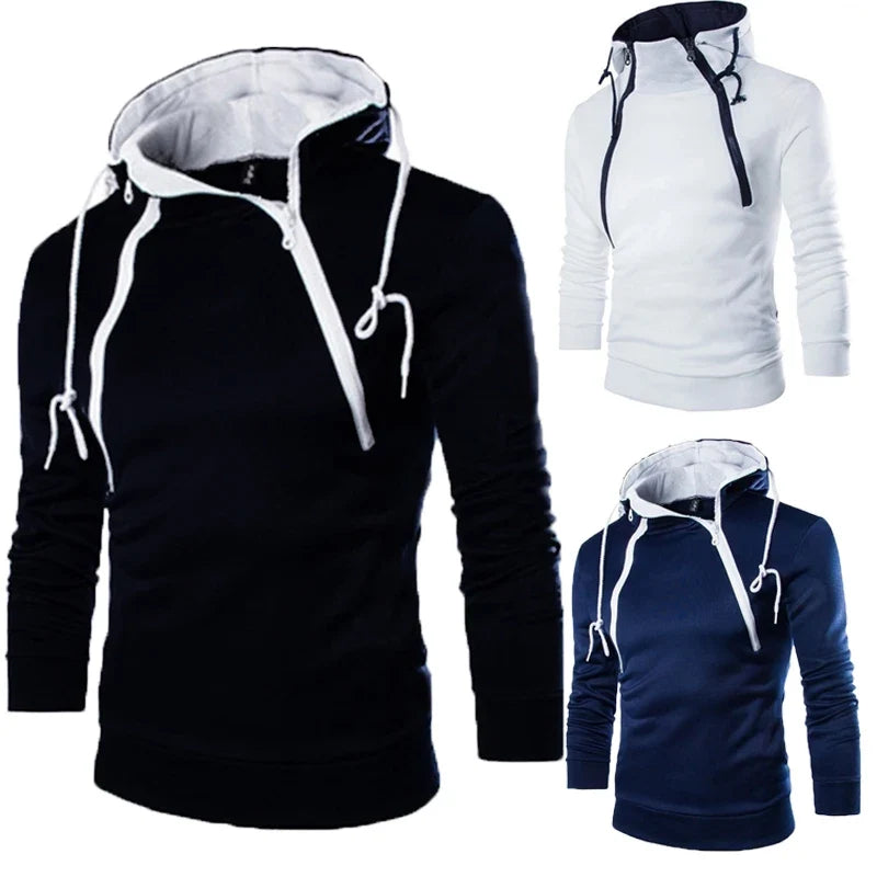 Herre Hoodie med Glidelås og Høy Hals – Langermet Genserjakke i Sort | Komfortabel og Stilig Sweatshirt til Høst og Vinter – Grønn