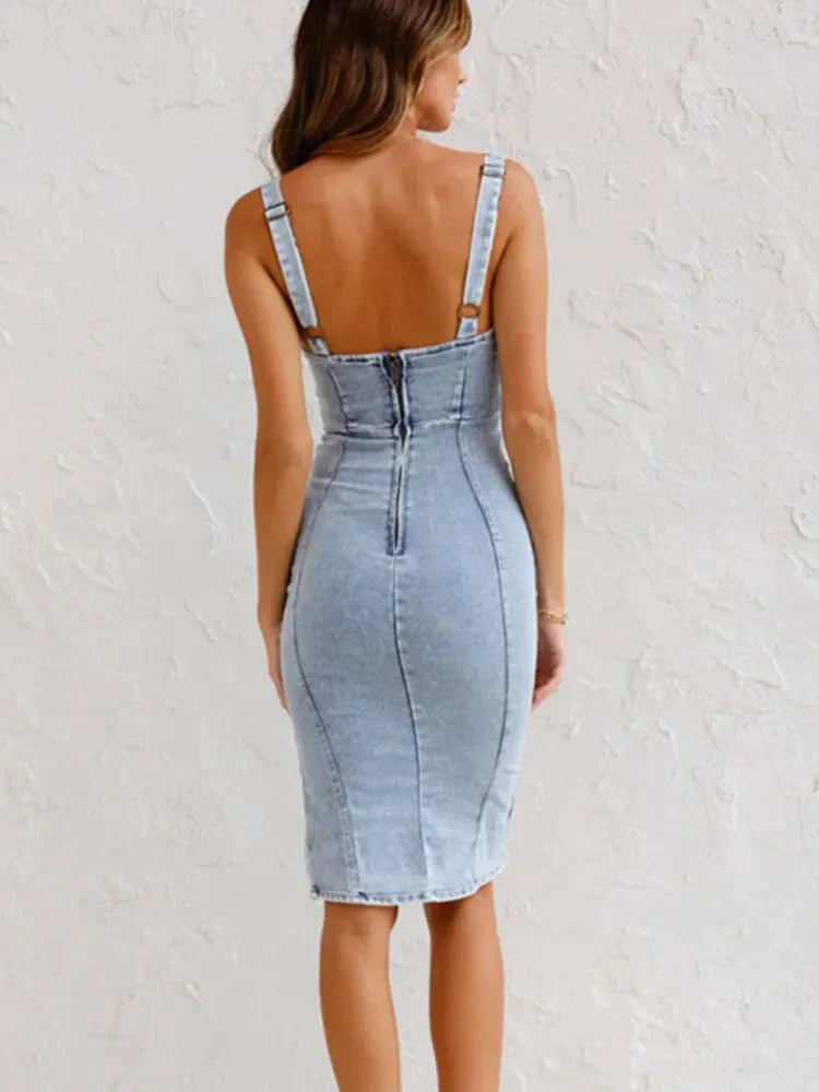 Justerbar stroppeløs denimkjole