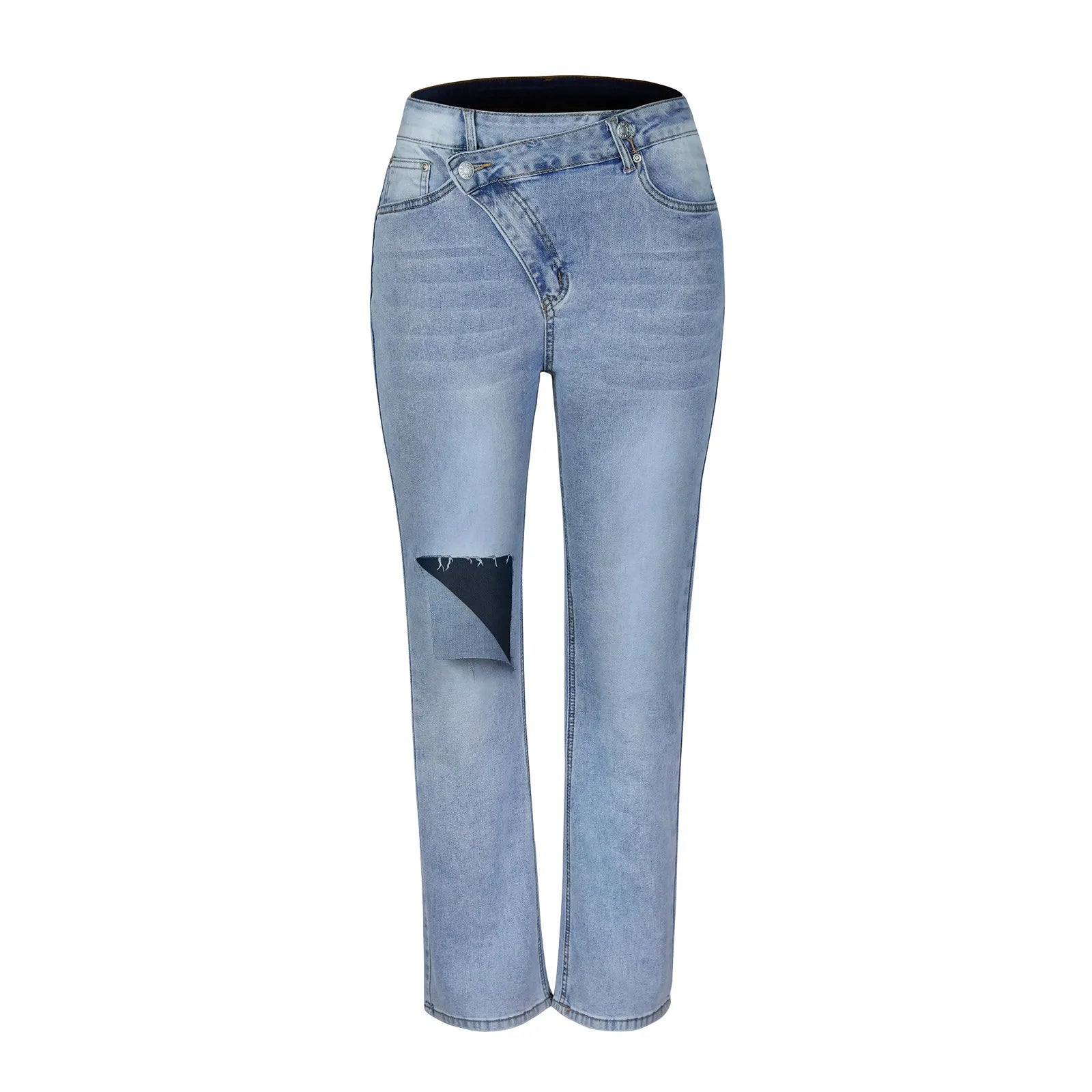 Jeans med høy midje og slitte detaljer