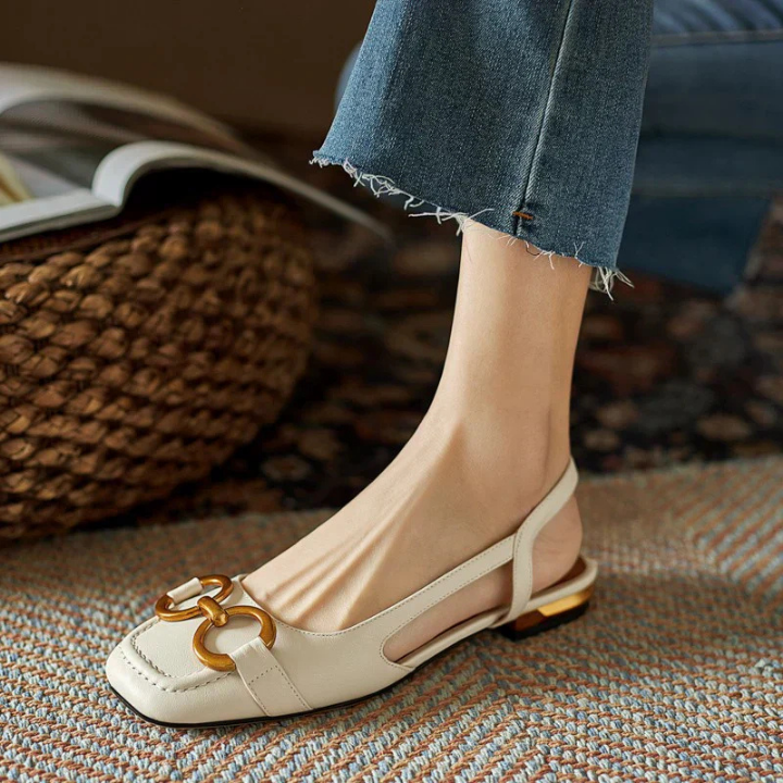 Leah | Slingbacks med lav hæl i semsket skinn med bissel