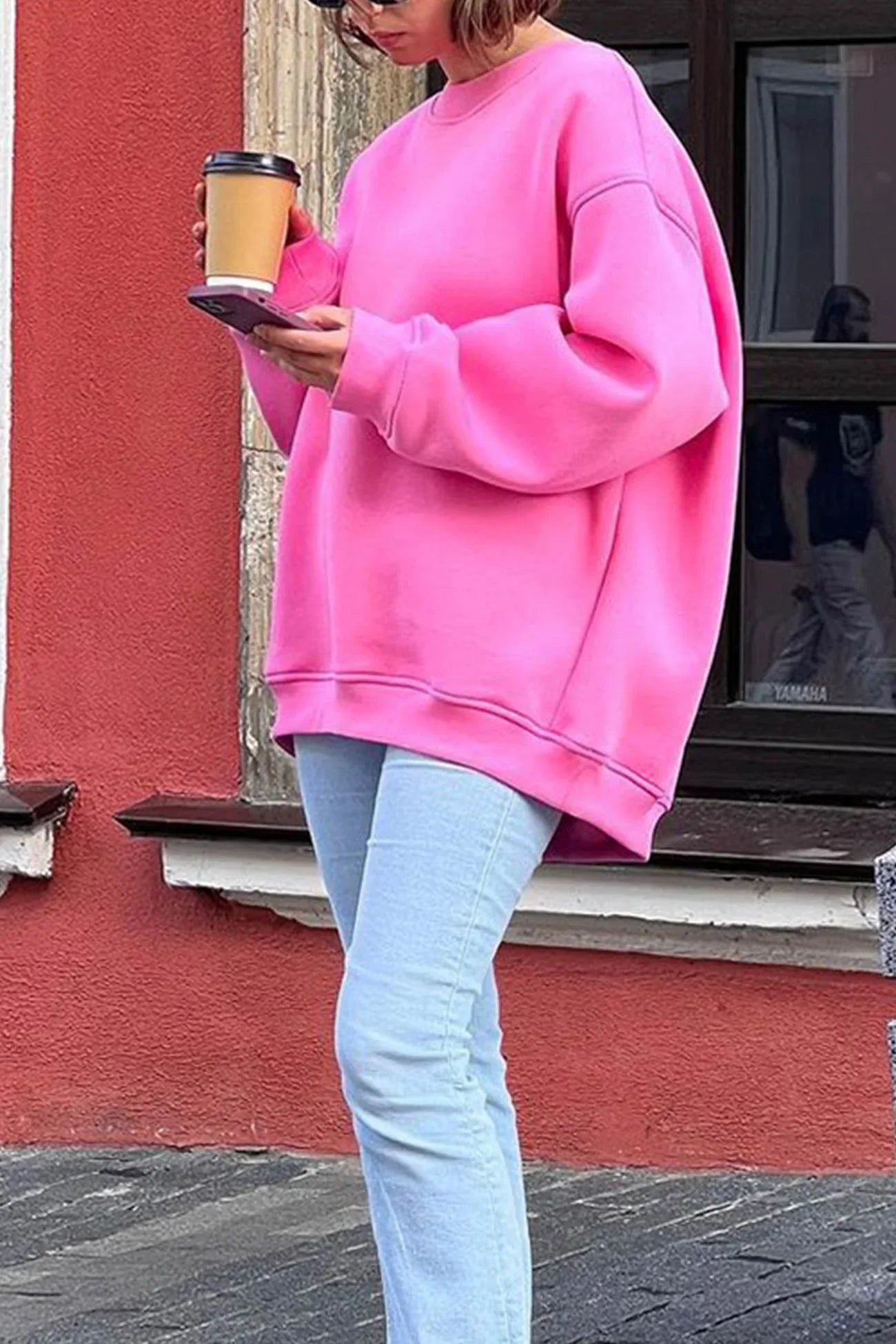 Kvinne Oversized sweatshirt med rund hals