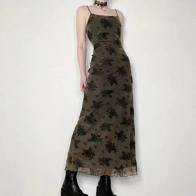 Vintage blomstrete blondekjole med skjørt overlegg