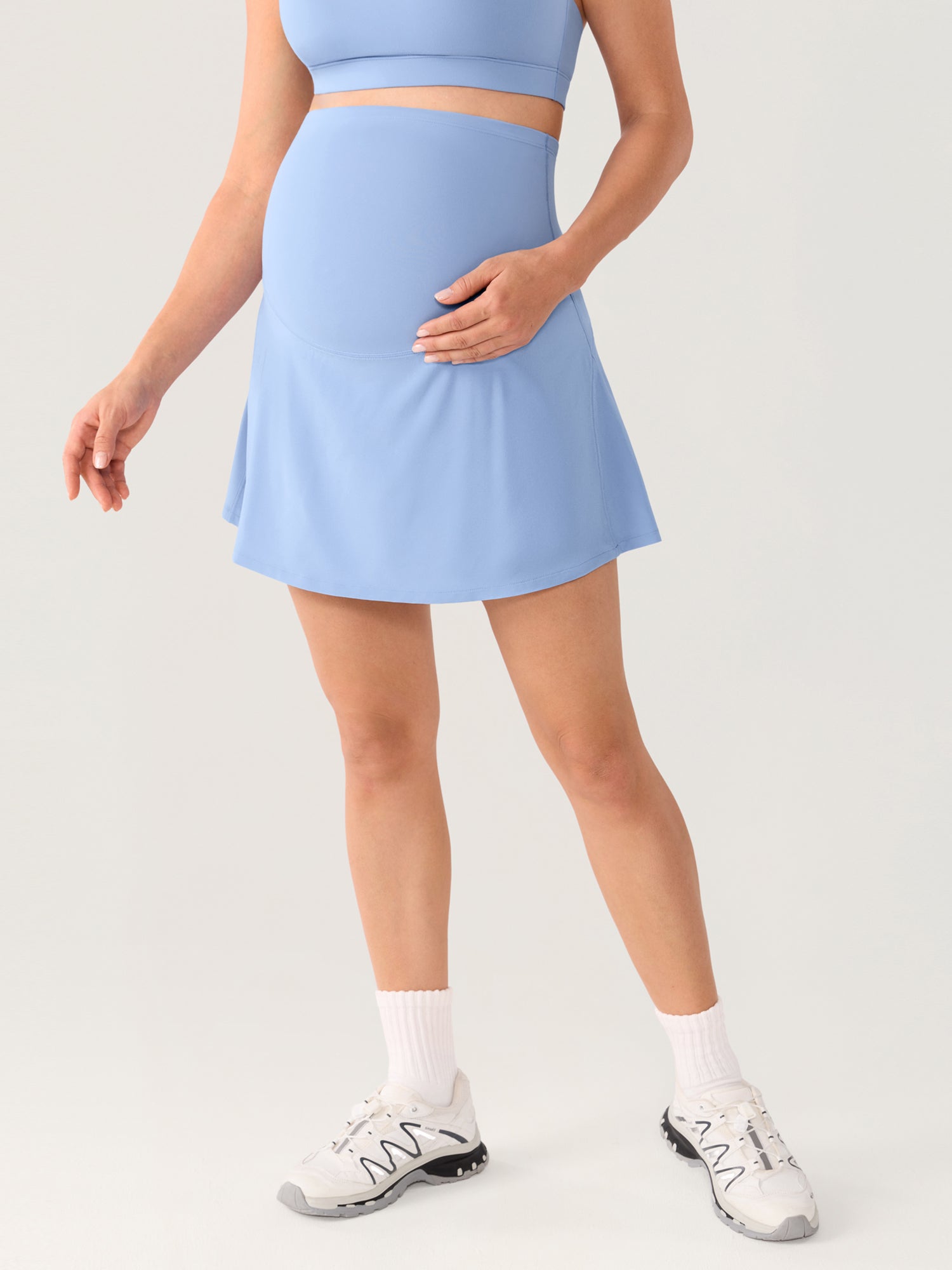 Gravidskjørt med innebygde shorts – A-fasong tennisskjørt for gravide