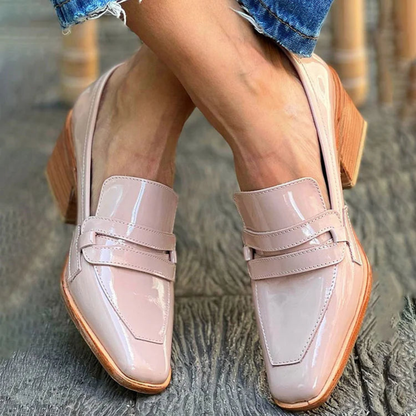 Marlowe | Loafers i rosa skinn med firkantet tå og blokkhæl – 5