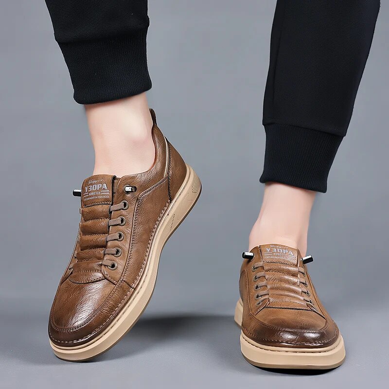 Herre Skinn Sneakers Casual Menn Vulkanisert Flat Sko - ergonomiske sko