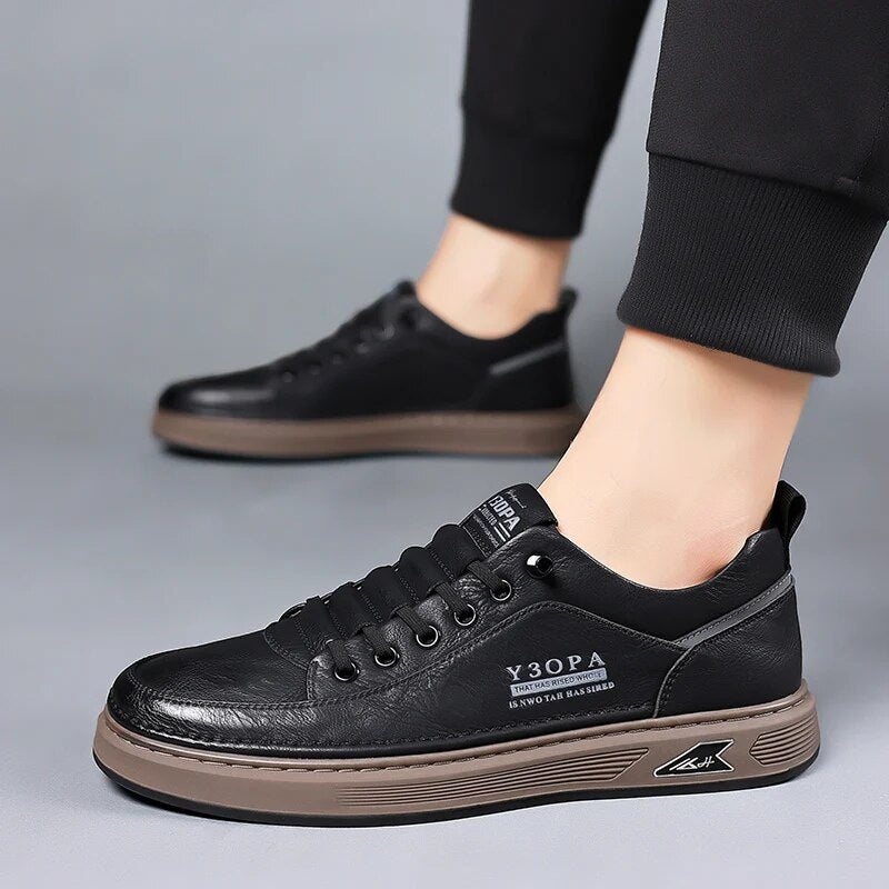 Herre Skinn Sneakers Casual Menn Vulkanisert Flat Sko - ergonomiske sko