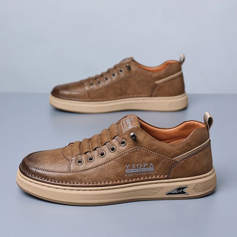 Herre Skinn Sneakers Casual Menn Vulkanisert Flat Sko - ergonomiske sko