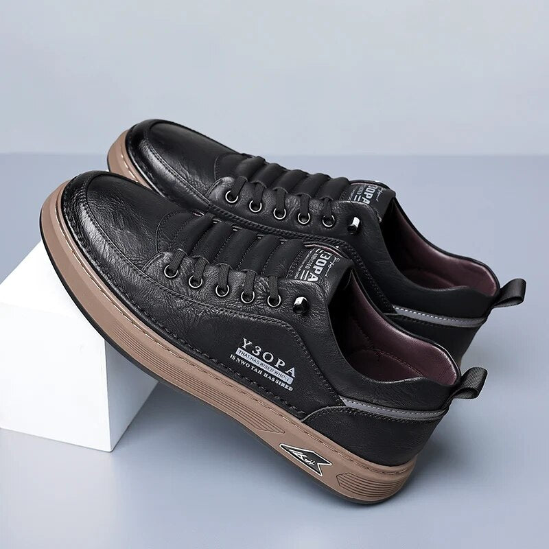 Herre Skinn Sneakers Casual Menn Vulkanisert Flat Sko - ergonomiske sko