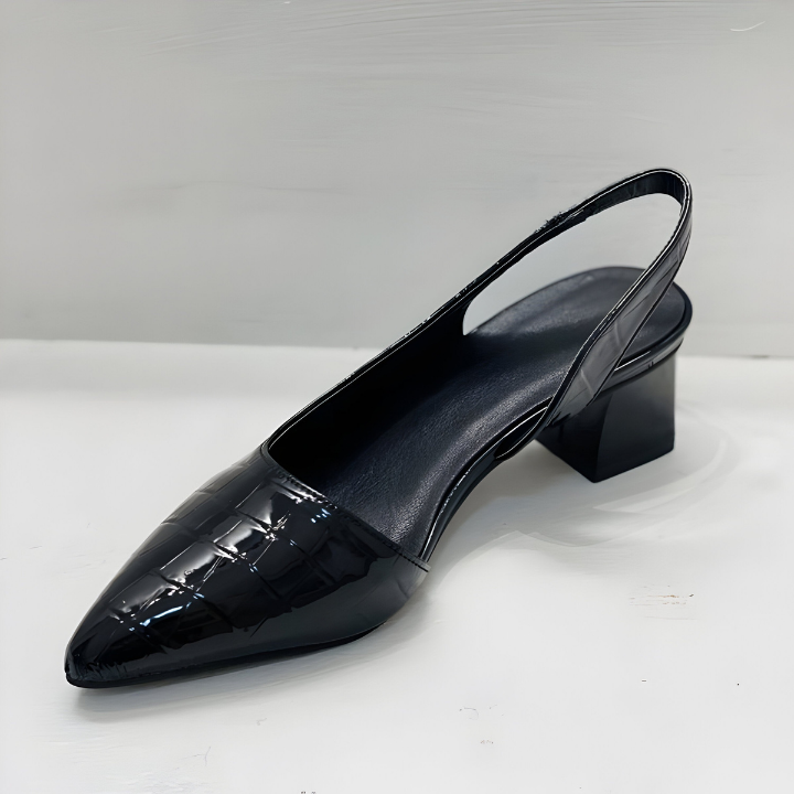 Mette | Spisse slingback-hæler i skinn med krokodilleprege