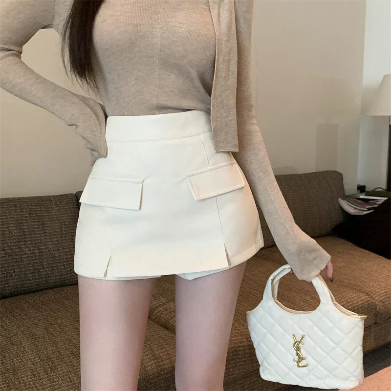 Mini shortsskjørt i PU-skinn