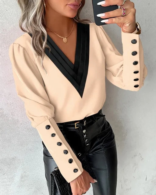 Elegant bluse med V-utringning