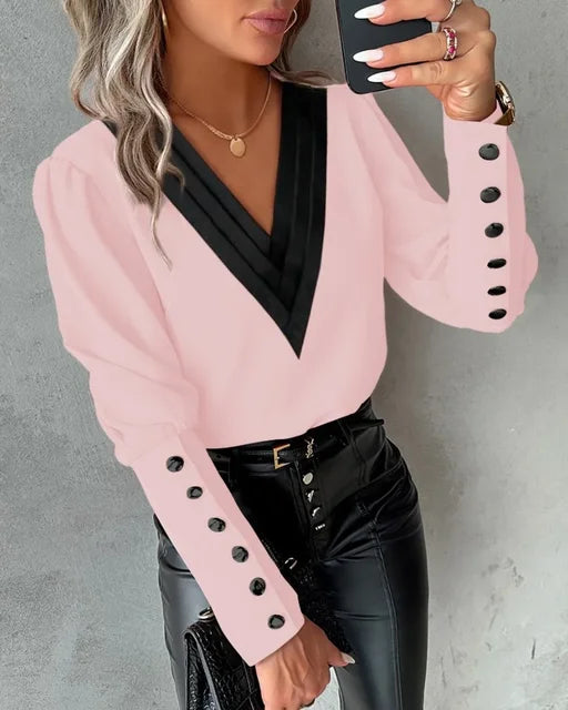 Elegant bluse med V-utringning