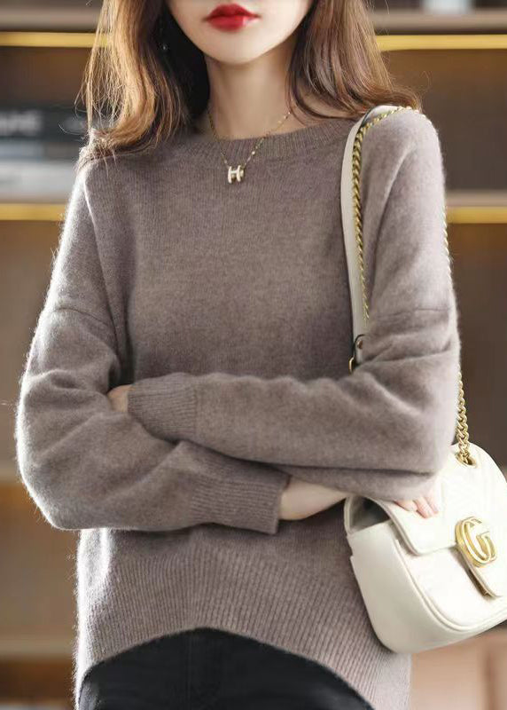 Moderne vinrøde O-hals tykke lappetepper løse strikkegensere vinter