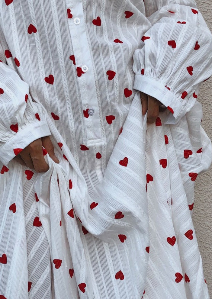 Sommer Oversized Hjerter Brodert Skjortekjole