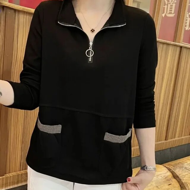 Langarmet genser med halv glidelås for kvinner