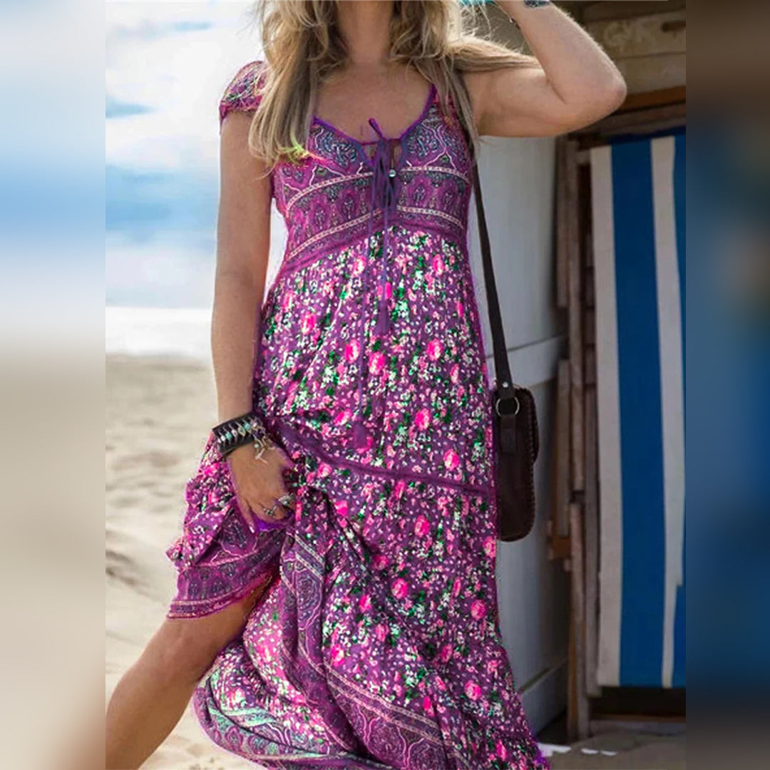 Blomstret boho sommerkjole