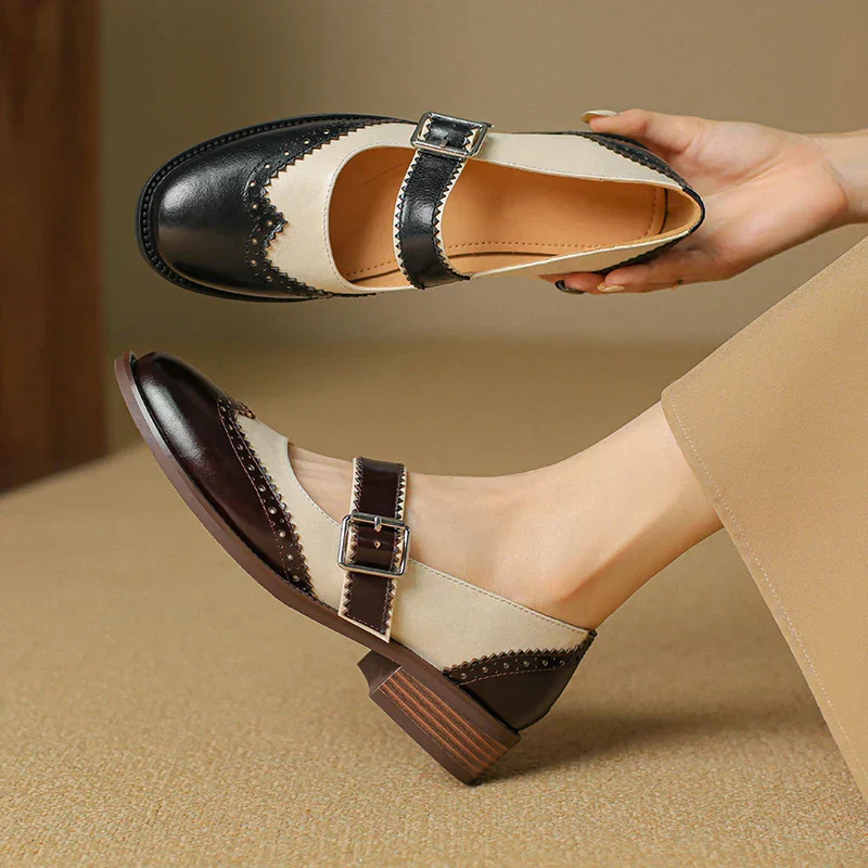 Roxie | Totonede Mary Jane-hæler i skinn med wingtip-brogue