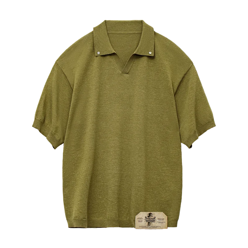 Vintage Polo til Herre – Løs Kortermet Sommertopp med Seagull Collar