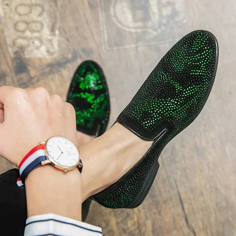 Loafers med rhinestone-utsmykning
