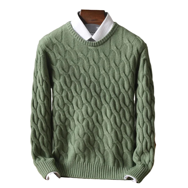 Vintergenser i 100 % Ull for Menn – Myk, Tyk og Løs Passform | Klassisk Rund Hals for Business og Casual Stil – Tegrønn