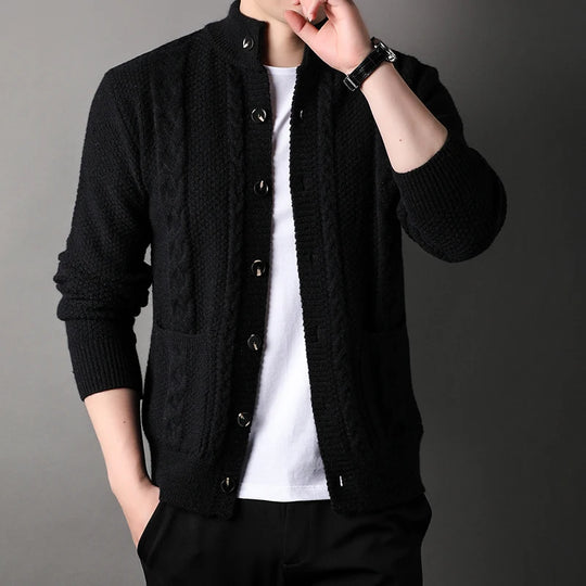 Cardigan i tykk ull med turtleneck