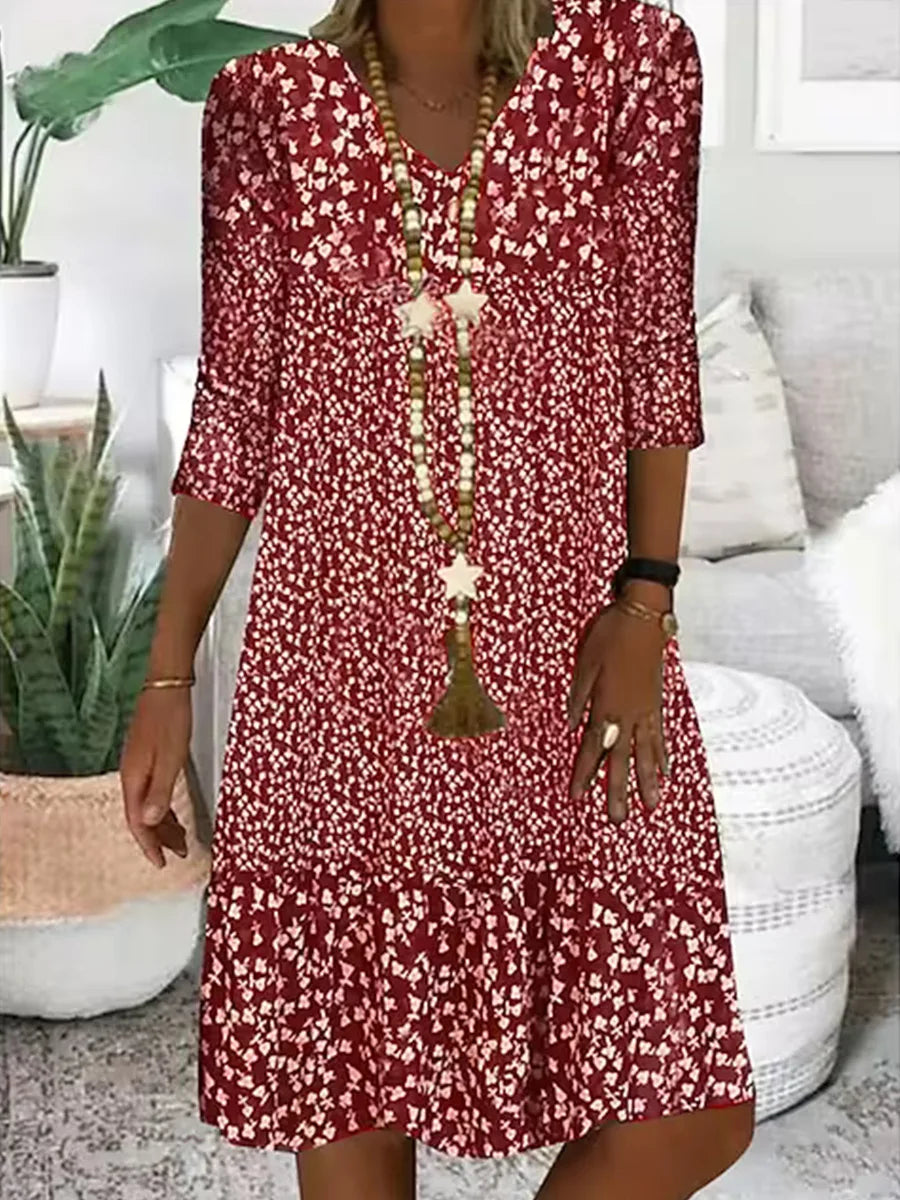 Kvinners Vintage Blomstertrykk Løs A-linje Kjole