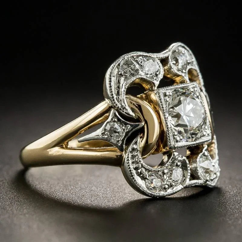 Ring i vintagestil med diamant i midtstykket