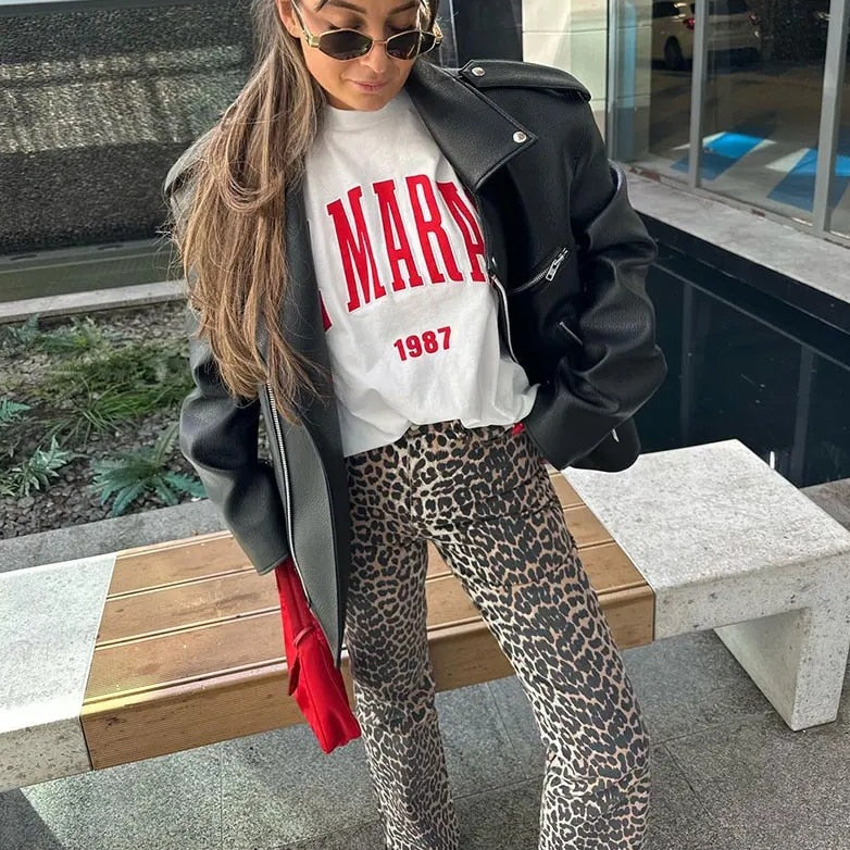 Vintagejeans med leopardmønster