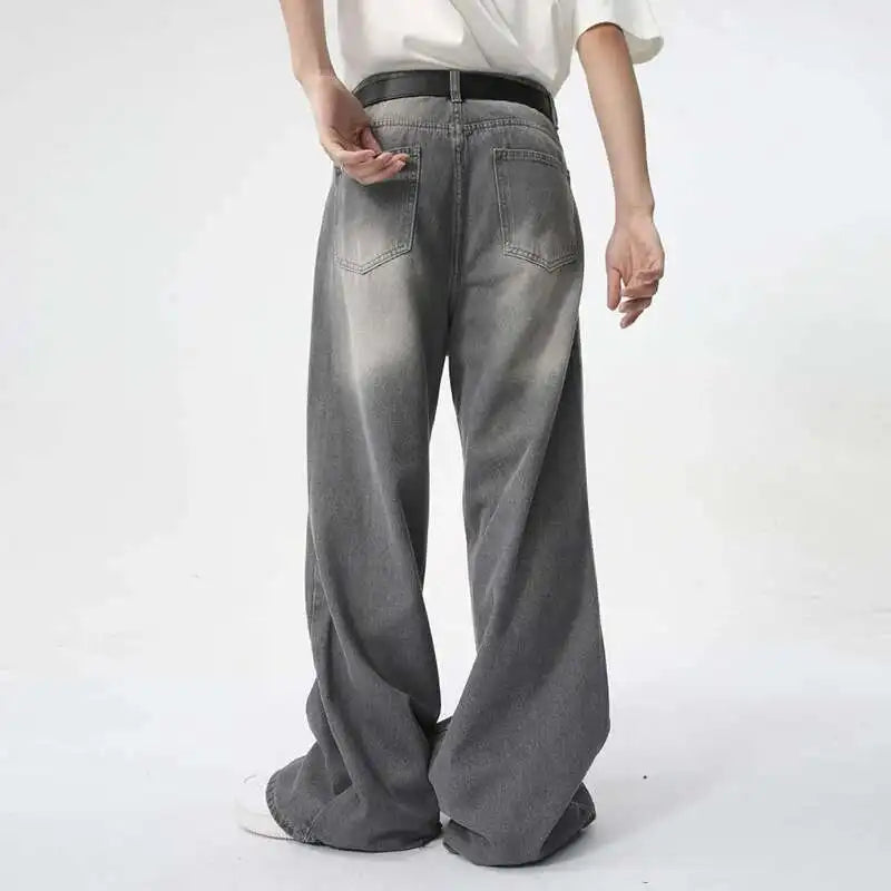 Trendy Jeans for Menn – Løse, Rette Bukser med Kontrastdetaljer | Sommerlige Wide Leg Denim Bukser i Streetwear-stil (2025)