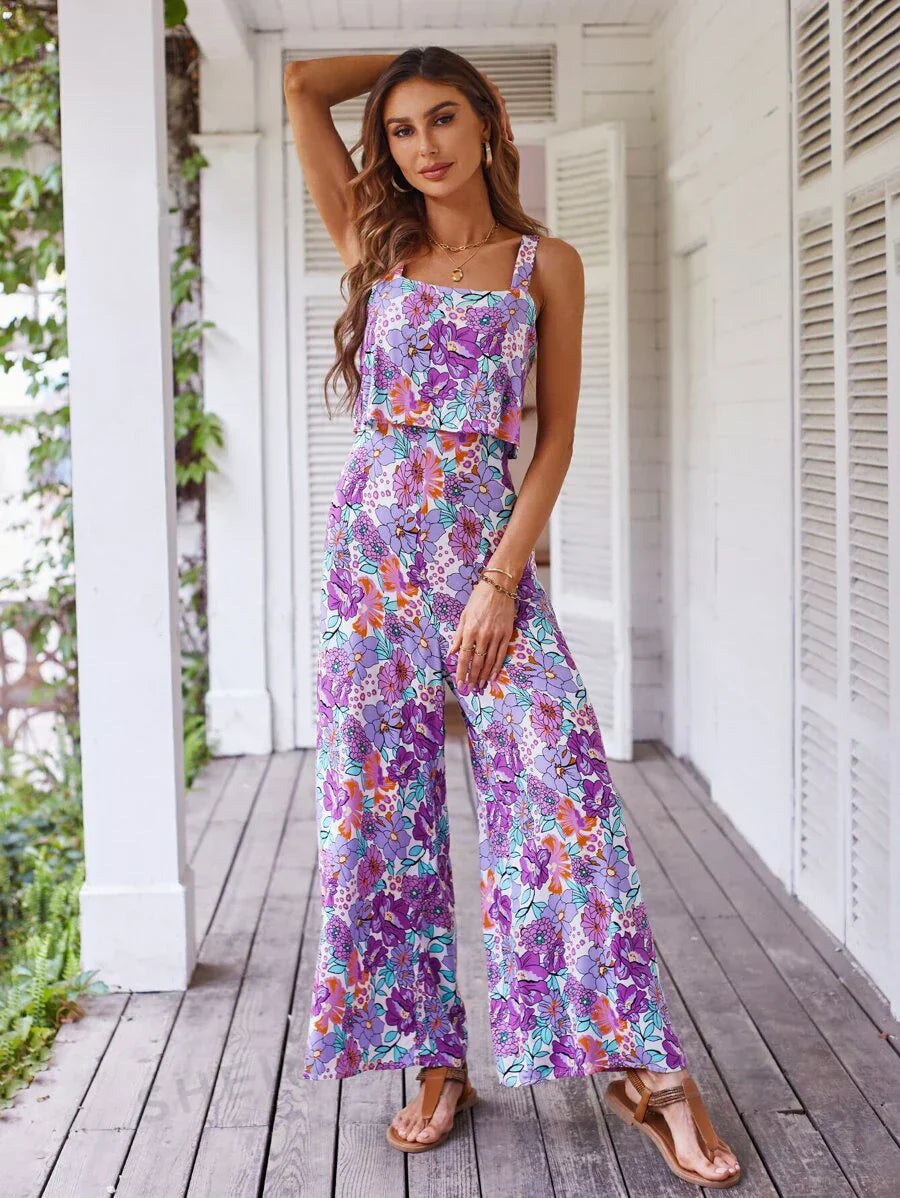 Blomstret jumpsuit med vide ben
