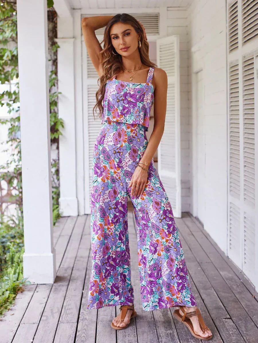 Jumpsuit med vide ben og blomster