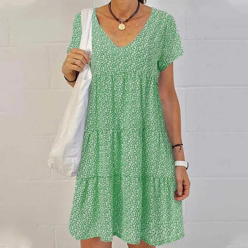 Kvinners Vintage Blomstertrykk Løs A-linje Kjole