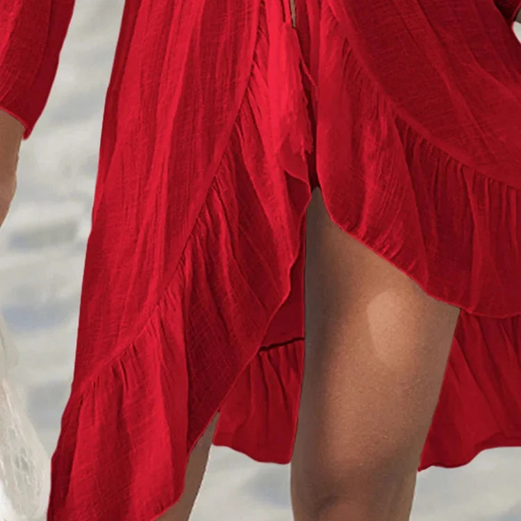 Sommerlig Heklet Boho Strandkimono – Åpen Blonde Cover-Up med Dusker