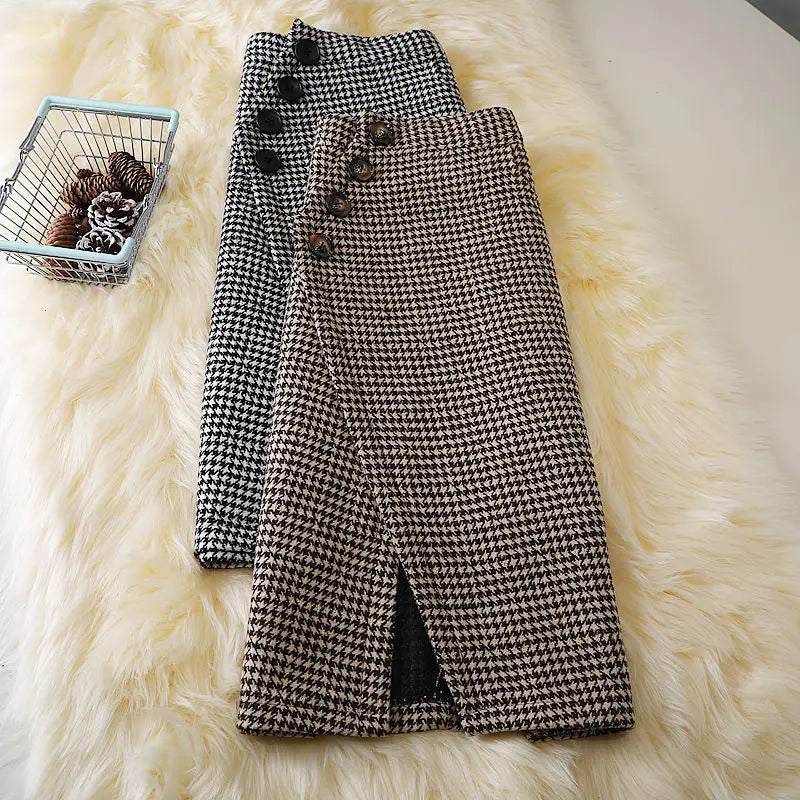 Klassisk blyantskjørt med houndstooth-mønster