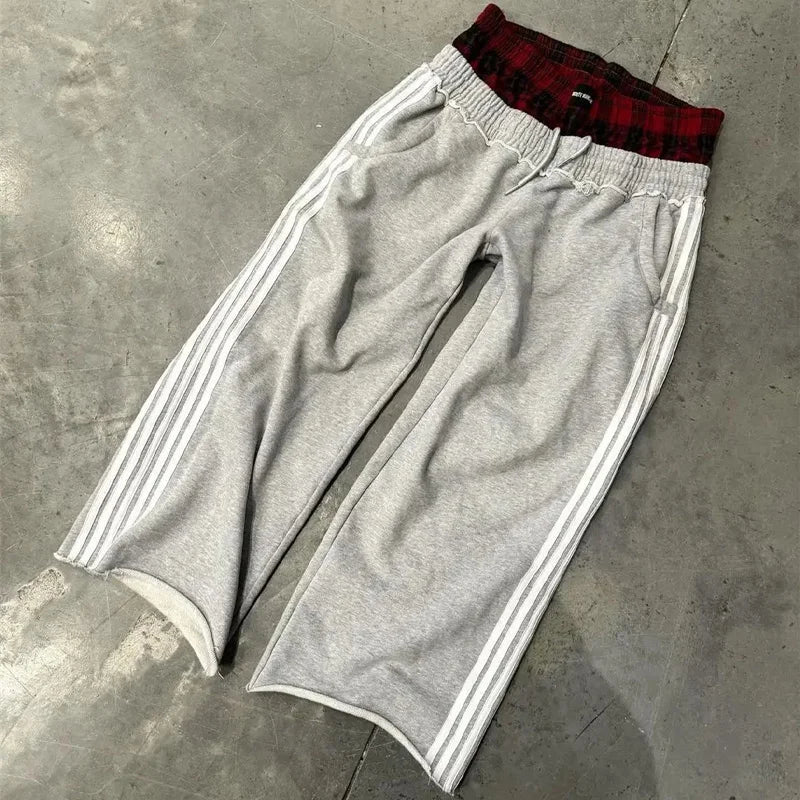 Vintage Harajuku Sweatpants – Broderte Unisex Bukser med Høyt Liv & Vide Ben | Streetwear & Hip Hop Stil