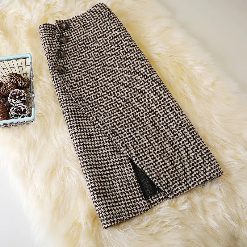 Klassisk blyantskjørt med houndstooth-mønster