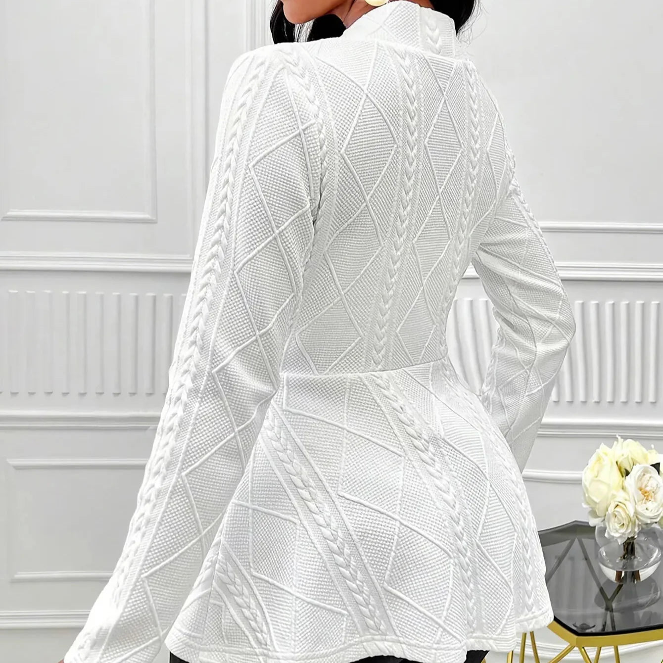 Elegant Dameblazer – Tykk Jacquard Jakke til Høst og Vinter