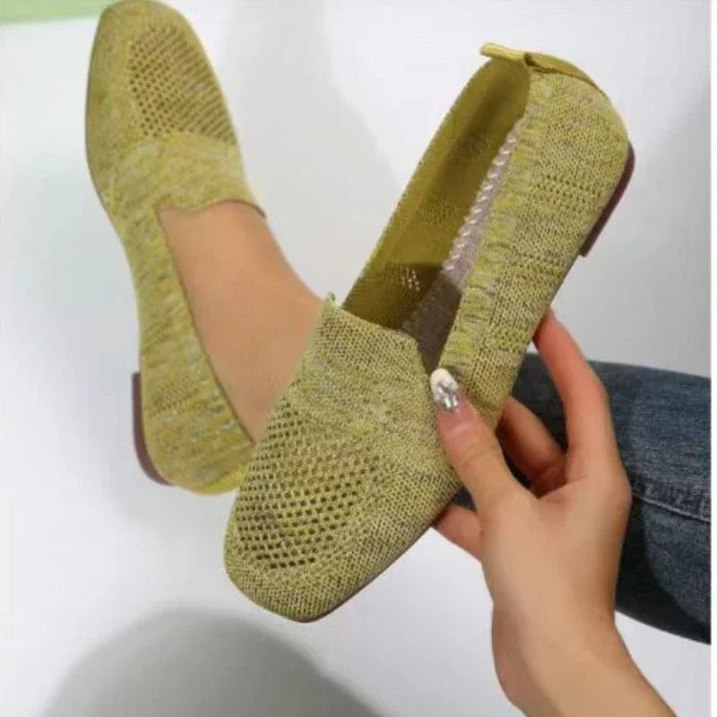 Kvadrattå Mesh Ballerinasko for Dame – Pustende, Myke Slip-on Flats med Strikket Design (2024)