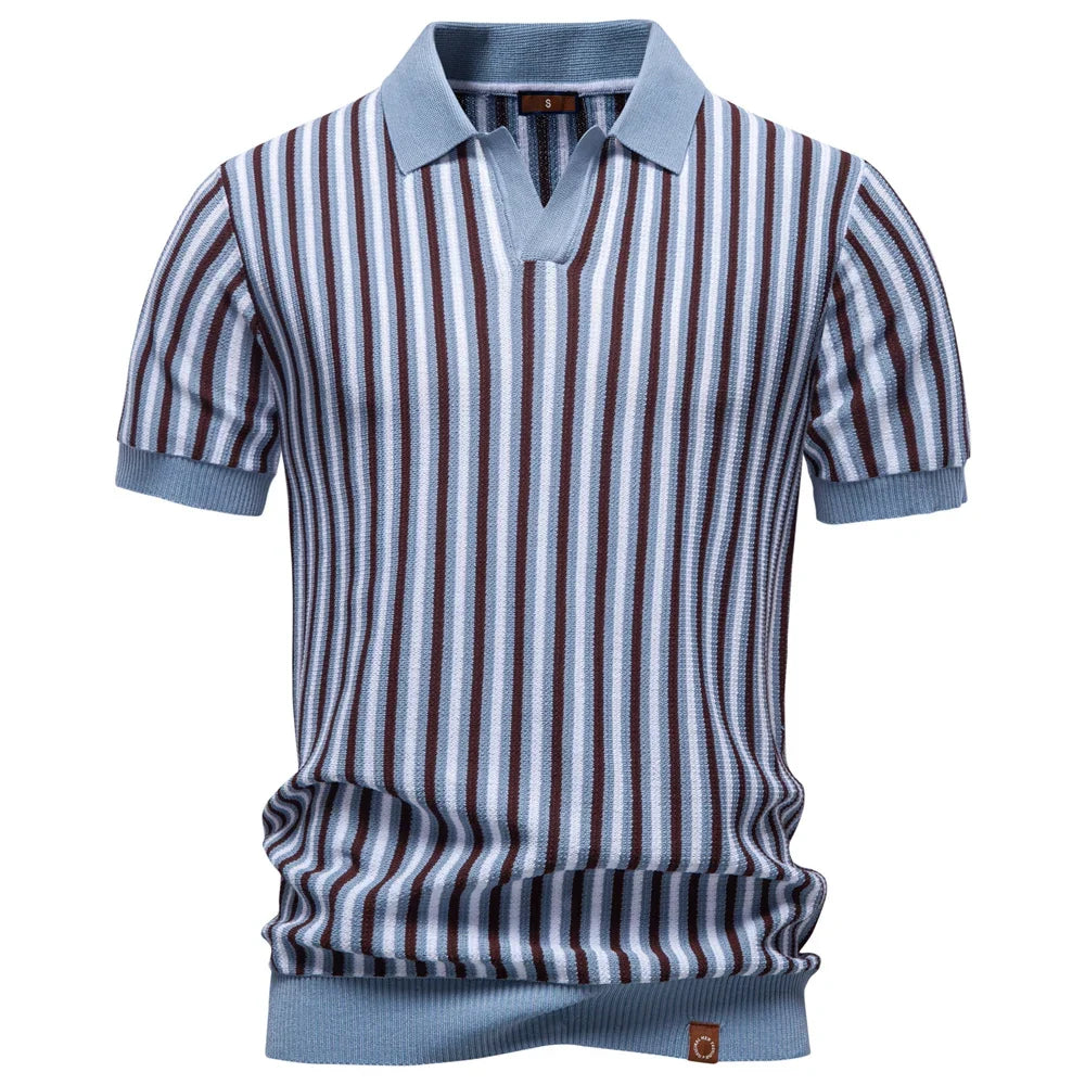 Stripet Ice Silk Polo T-skjorte til Herre – Sval & Pustende Sommerstil