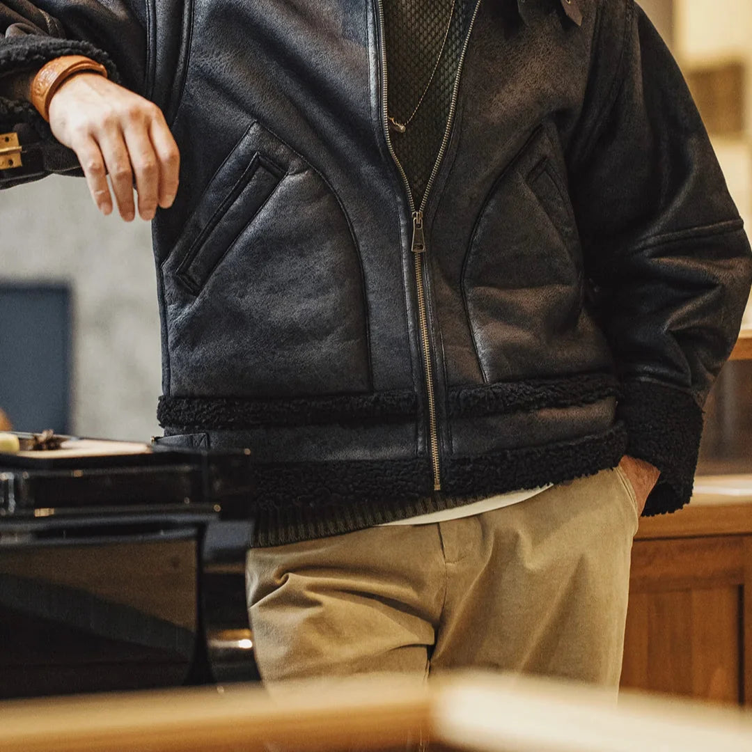 Vintage B3 Bomberjakke til Herre – Fôret Skinnjakke med Fleece