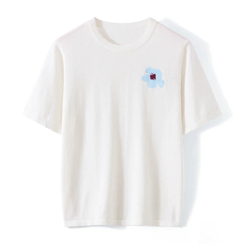 Bomulls T-skjorte til Dame – Løs Koreansk Casual Stil