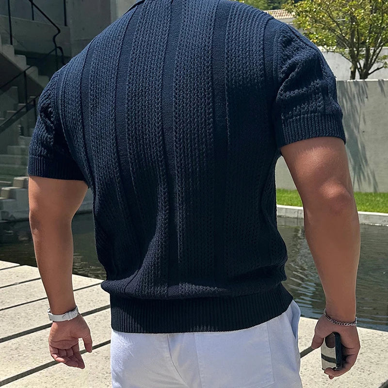 Sommer Polo T-skjorte til Herre – Slim Fit Strikket Mesh, Kortermet