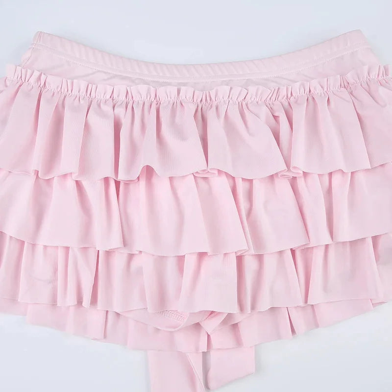 Shorts med volang og sløyfedetaljer i sateng