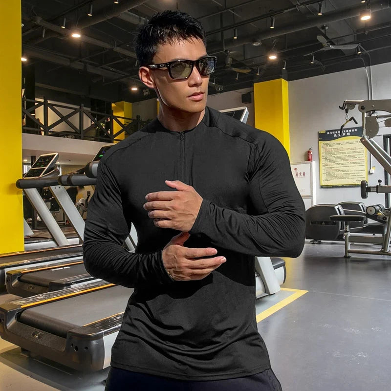 Herre Sport T-skjorte med Lange Ermer – Pustende & Quick Dry