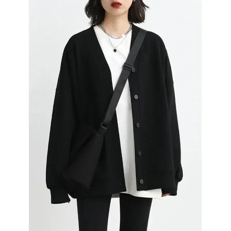 Koreansk V-halset Sweatshirt for Kvinner – Løs, Myk og Varm Genser til Høst og Vinter | Casual & Elegant
