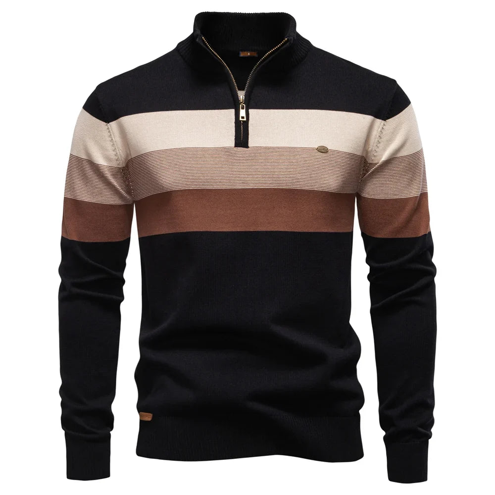 Herregenser med Høy Krage og Glidelås – Myk Bomullsgenser til Høst og Vinter | Varm og Elegant Pullover i Klassisk Stil