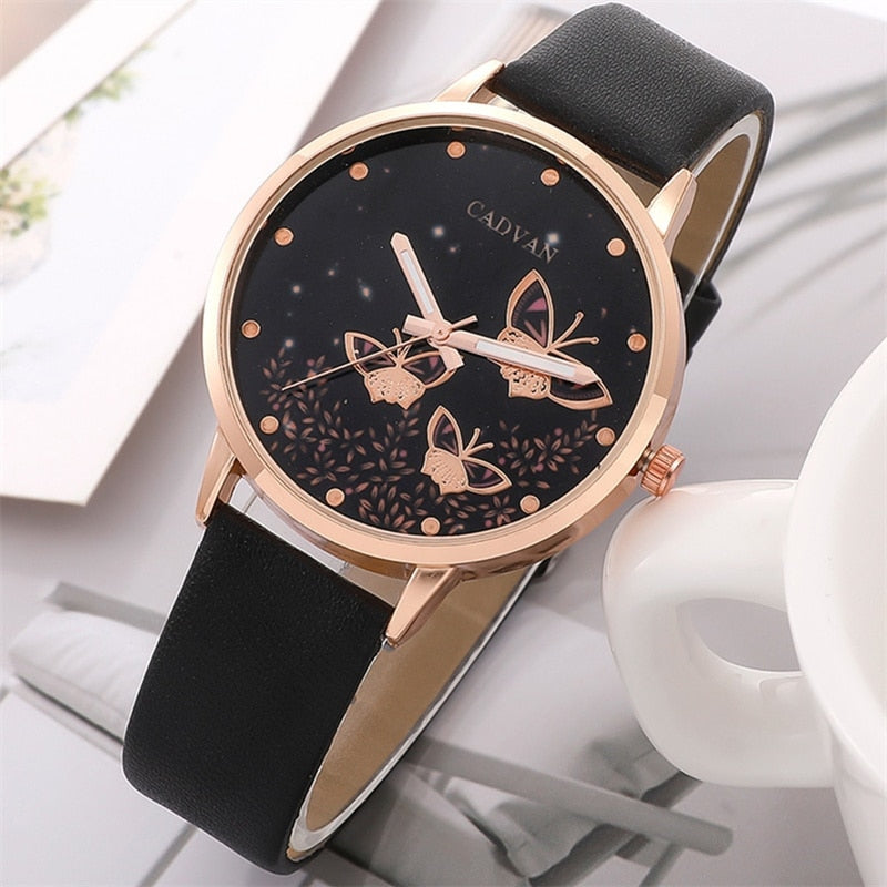 Fet komplett sett: Sett med 6 dameklokker Ladies Fashion Butterfly Watch New Simple Casual Ladies Analogue Wristwatch Bracelet Gift Without Box