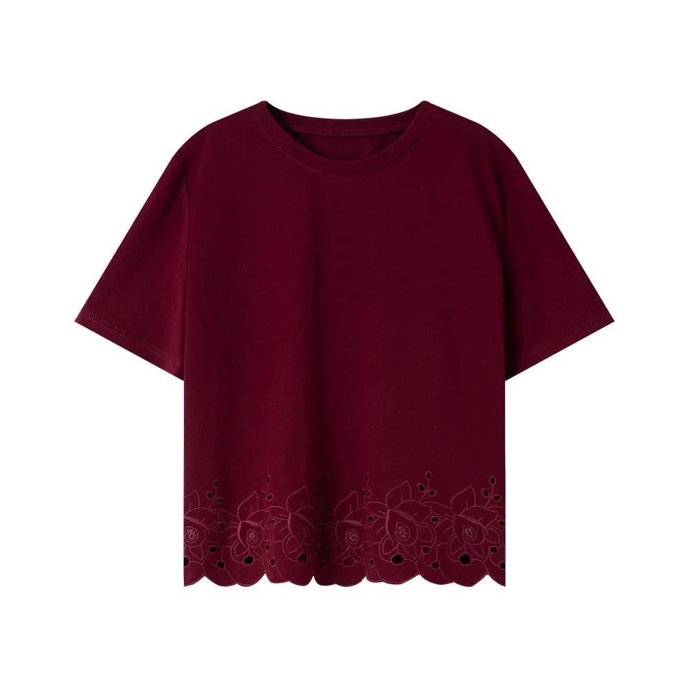Basic T-skjorte til Dame – Med Brodert Hem & Elegant Hverdagsstil